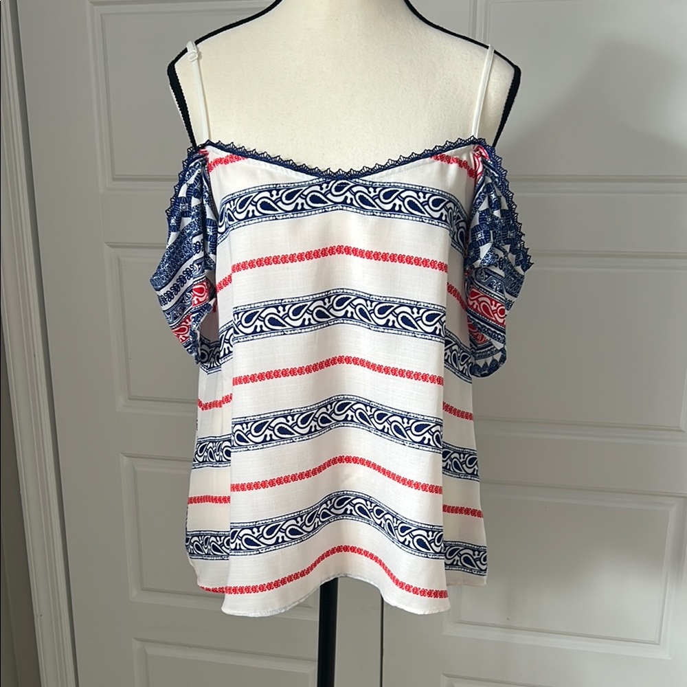 Blue Rain Red and Blue Off the Shoulder Blouse Top Americana